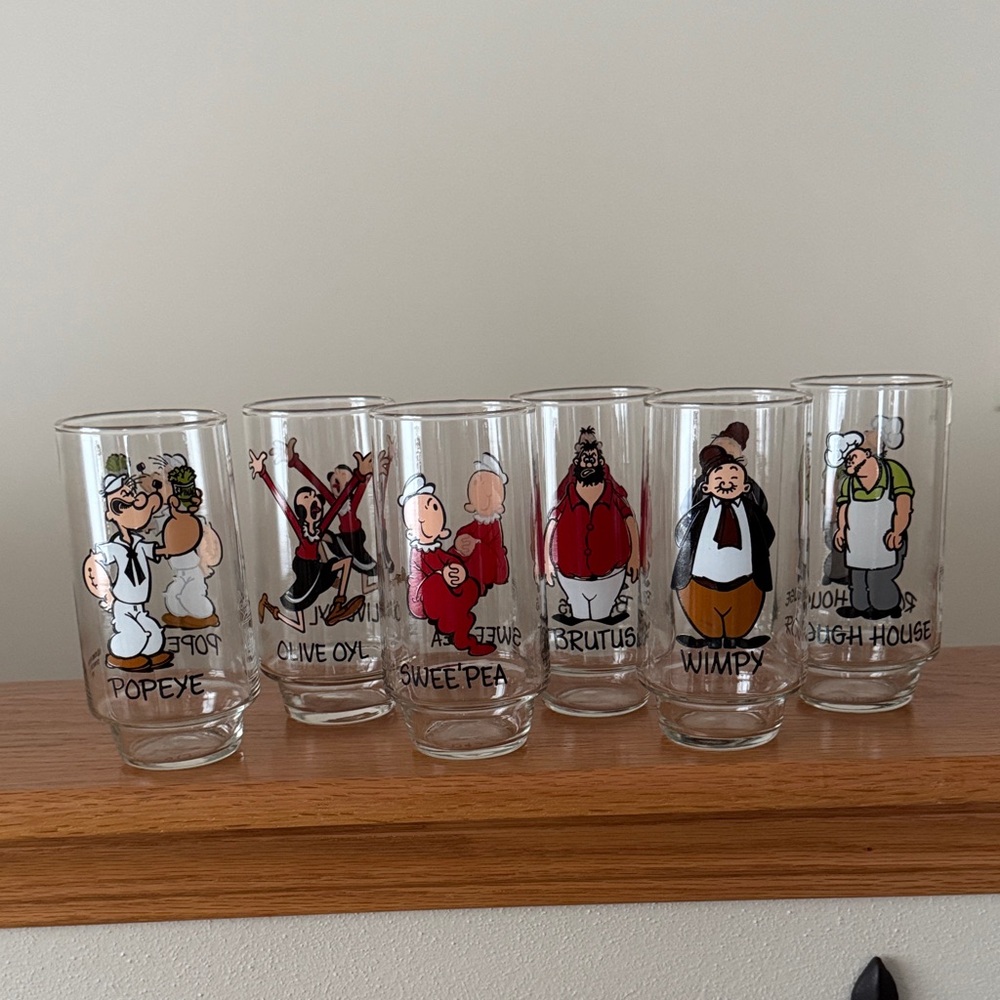 Vintage Popeye Character Glass~ Set of 6